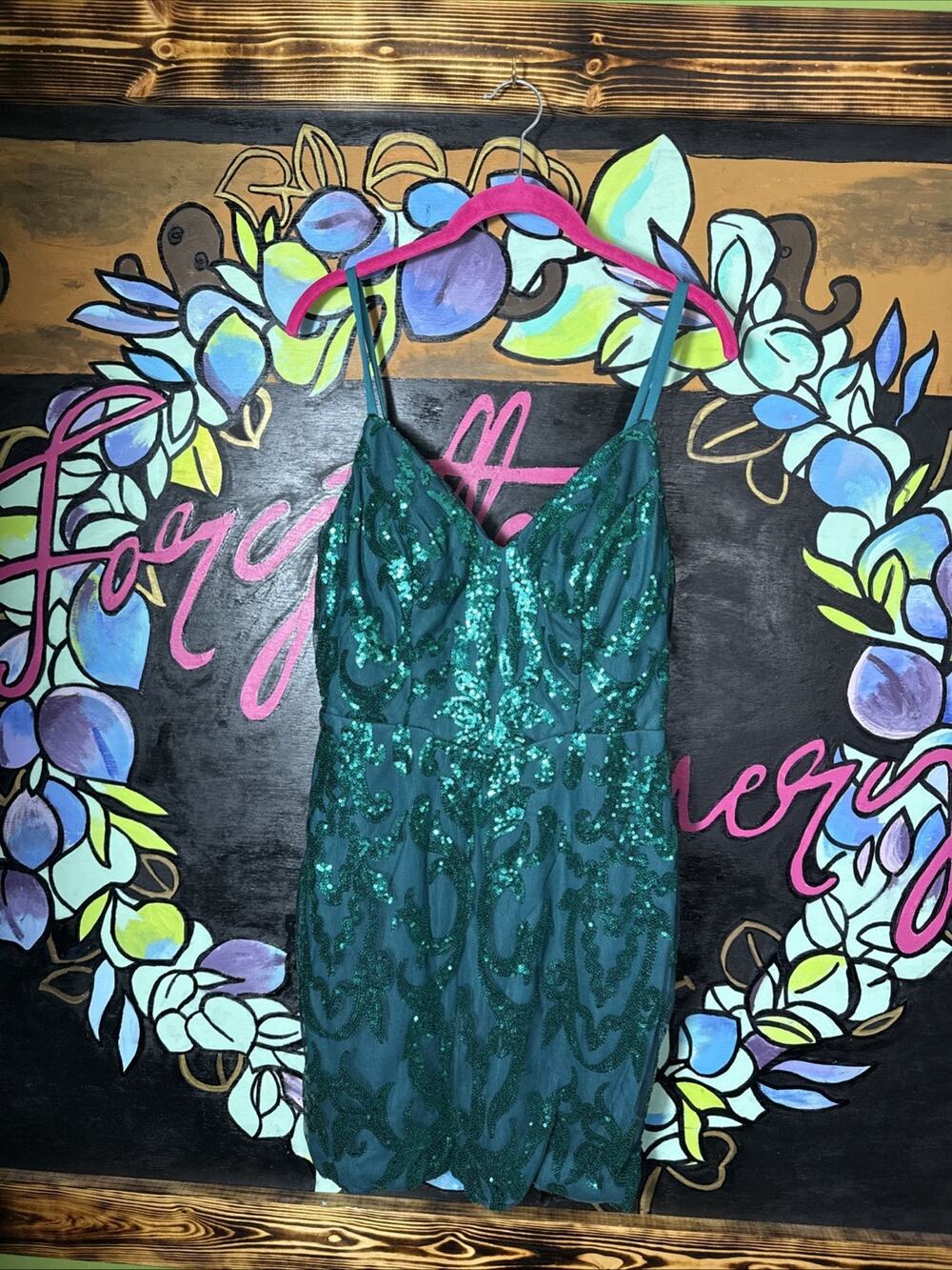 Formal Prom Homecoming Sequin Dress, Green, Size 8